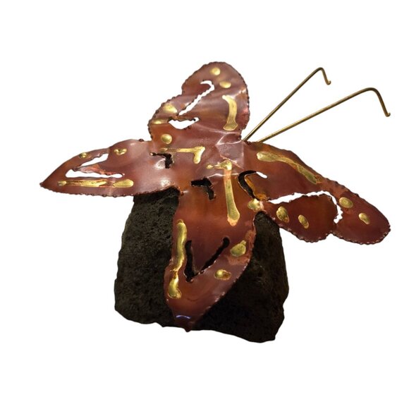 Metal Butterfly Sculpture Lava Rock Home Decor Art Vintage Mid Century Figurine - Picture 6 of 16